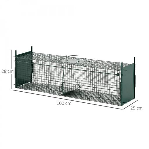 Trampa para Animales Vivos Jaula de Captura Metálica con 2 Puertas Asa para Conejos Visones Zorros Pequeños 100x25x28 cm Verde Oscuro [1]