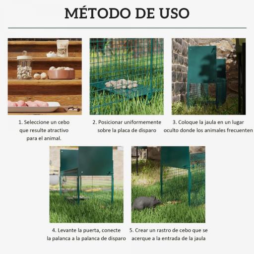 Trampa para Animales Vivos Jaula de Captura Metálica con 2 Puertas Asa para Conejos Visones Zorros Pequeños 100x25x28 cm Verde Oscuro [2]