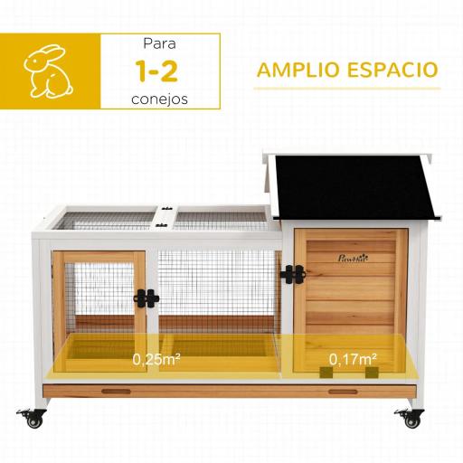 Jaula para Conejos con Ruedas Techo Abatible y Bandeja Extraíble para Interior y Exterior 108x58x73,5 cm Natural [4]