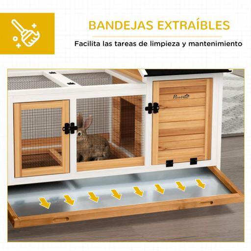 Jaula para Conejos con Ruedas Techo Abatible y Bandeja Extraíble para Interior y Exterior 108x58x73,5 cm Natural [2]