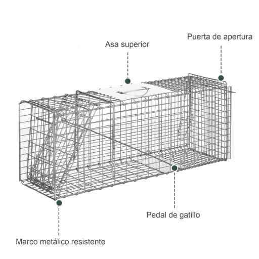 Trampa para Animales Vivos Plegable 81x26x34,5 cm Jaula de Captura de Alambre con Puerta y Asa para Conejos Plata [3]