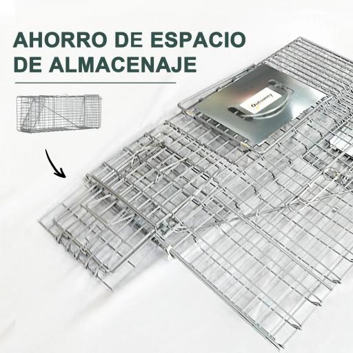 Trampa para Animales Vivos Plegable 81x26x34,5 cm Jaula de Captura de Alambre con Puerta y Asa para Conejos Plata [5]