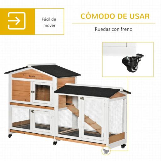 Conejera Exterior 157,4x53x99,5cm Jaula para Conejos Grande con Ruedas Techo Asfáltico Bandeja Extraíble y Rampa Natural [2]