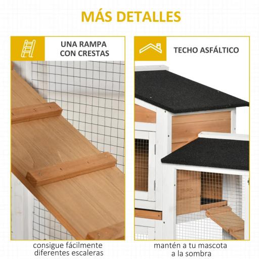 Conejera Exterior 157,4x53x99,5cm Jaula para Conejos Grande con Ruedas Techo Asfáltico Bandeja Extraíble y Rampa Natural [4]