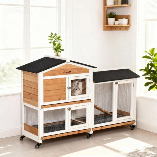 Conejera Exterior 157,4x53x99,5cm Jaula para Conejos Grande con Ruedas Techo Asfáltico Bandeja Extraíble y Rampa Natural [5]