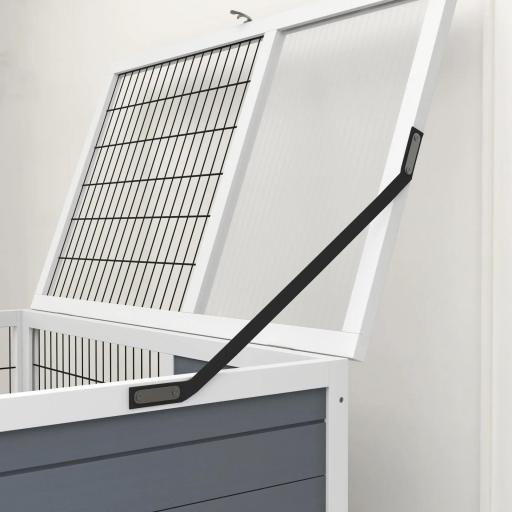 Jaula para Conejos de 2 Niveles 90x53x97 cm con Ruedas Techo Abatible Bandeja Extraíble Comedero y Rampa Gris [6]