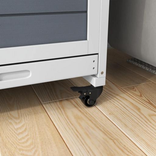 Jaula para Conejos de 2 Niveles 90x53x97 cm con Ruedas Techo Abatible Bandeja Extraíble Comedero y Rampa Gris [7]