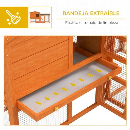 Jaula para Conejos Grande 150x45x85 cm con Techo Asfáltico Bandeja Extraíble Escalera para Exterior Natural [4]