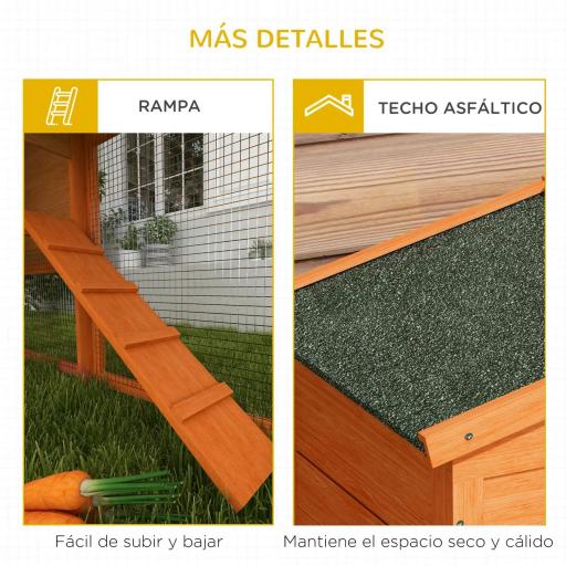 Jaula para Conejos Grande 150x45x85 cm con Techo Asfáltico Bandeja Extraíble Escalera para Exterior Natural [5]