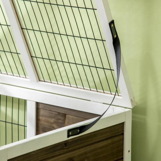 Conejera de Madera con Zona Abierta Techo Abatible Puertas Bandeja Extraíble y Rampa 90x53x87 cm Marrón y Blanco [6]