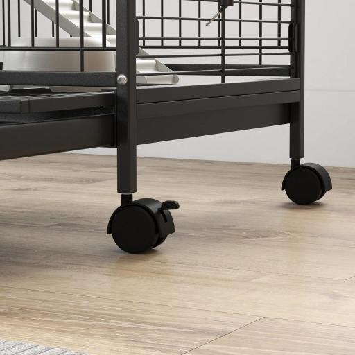 Jaula para Roedores con Ruedas con 3 Plataformas Bandeja Extraíble Comedero y Bebedero 61,5x44x95 cm Negro [6]