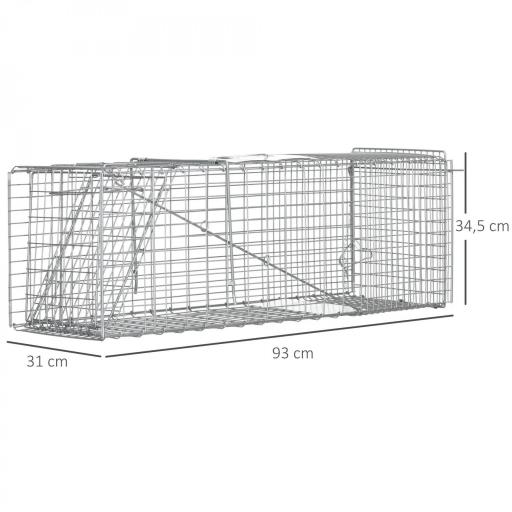 Trampa para Animales Vivos Plegable 93x31x34,5 cm Jaula de Captura de Alambre con Puerta y Asa para Conejos Plata [1]