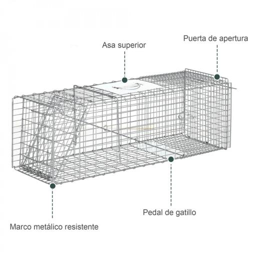 Trampa para Animales Vivos Plegable 93x31x34,5 cm Jaula de Captura de Alambre con Puerta y Asa para Conejos Plata [4]