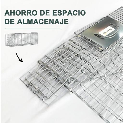 Trampa para Animales Vivos Plegable 93x31x34,5 cm Jaula de Captura de Alambre con Puerta y Asa para Conejos Plata [5]