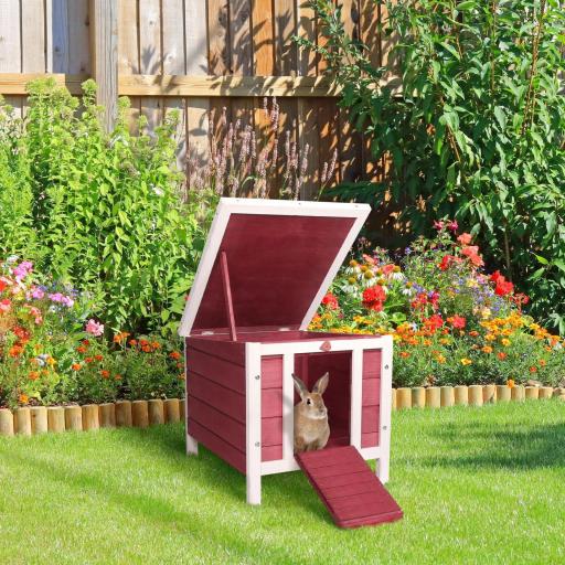 Conejera de Madera Exterior Jaula Caseta para Roedores Mascotas Pequeñas con Techo Asfáltico Se Puede Abrir y Rampa Antideslizante 42x51x43 cm Rojo