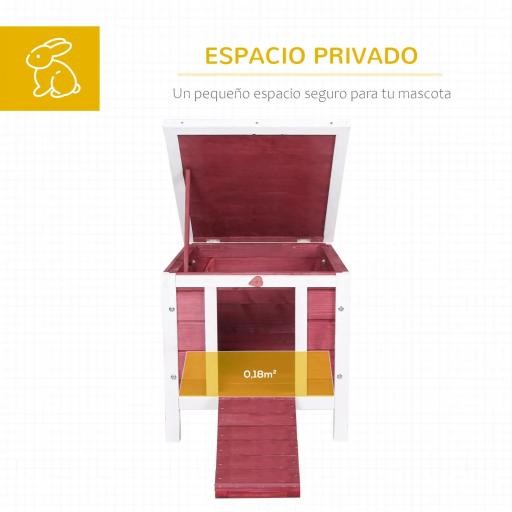 Conejera de Madera Exterior Jaula Caseta para Roedores Mascotas Pequeñas con Techo Asfáltico Se Puede Abrir y Rampa Antideslizante 42x51x43 cm Rojo [1]