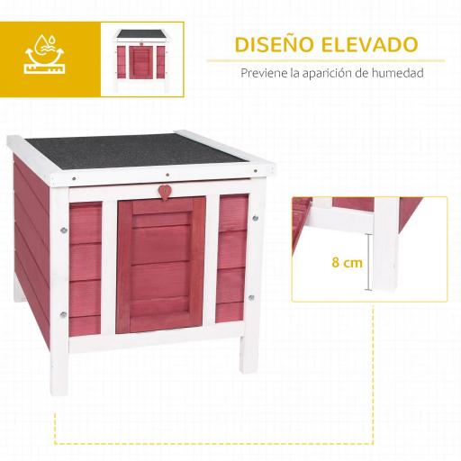 Conejera de Madera Exterior Jaula Caseta para Roedores Mascotas Pequeñas con Techo Asfáltico Se Puede Abrir y Rampa Antideslizante 42x51x43 cm Rojo [3]