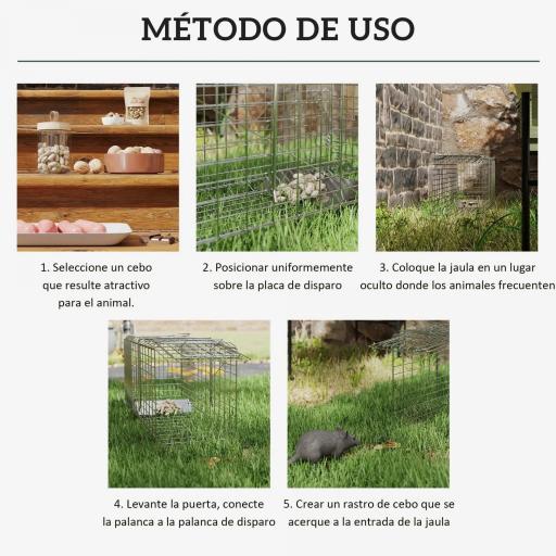 Trampa para Animales Vivos Plegable 66x24x30,5 cm Jaula de Captura de Alambre con Puerta y Asa para Conejos Plata [3]