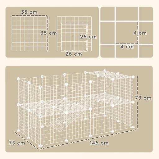 Jaula para Animales Pequeños Valla Metálica Modular para Mascotas con Puerta Rampa y Paneles de ABS 146x73x73 cm Blanco [1]
