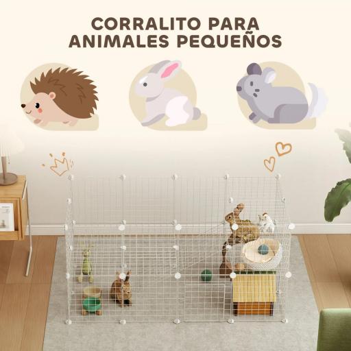 Jaula para Animales Pequeños Valla Metálica Modular para Mascotas con Puerta Rampa y Paneles de ABS 146x73x73 cm Blanco [4]