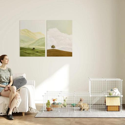 Jaula para Animales Pequeños Valla Metálica Modular para Mascotas con Puerta Rampa y Paneles de ABS 146x73x73 cm Blanco [5]