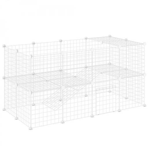 Jaula para Animales Pequeños Valla Metálica Modular para Mascotas con Puerta Rampa y Paneles de ABS 146x73x73 cm Blanco [8]