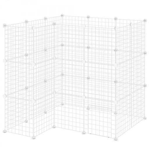 Jaula para Animales Pequeños Valla Metálica Modular para Mascotas con Puerta Rampa y Paneles de ABS 146x73x73 cm Blanco [9]