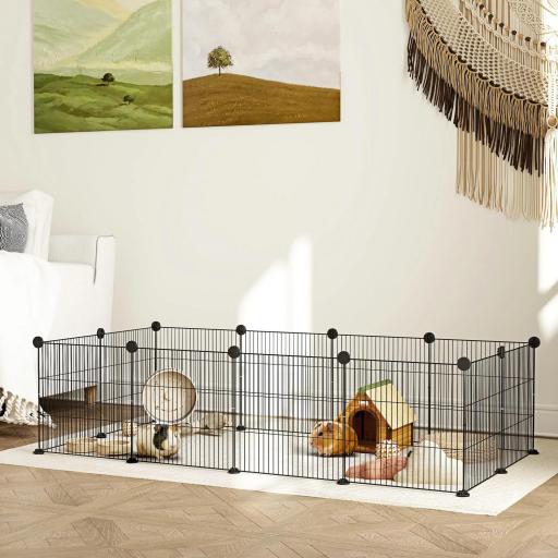 Parque Metálico para Animales Pequeños de 12 Paneles Desmontable Diseño DIY para Erizo 140x70x35 cm Negro