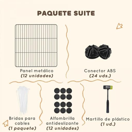 Parque Metálico para Animales Pequeños de 12 Paneles Desmontable Diseño DIY para Erizo 140x70x35 cm Negro [2]