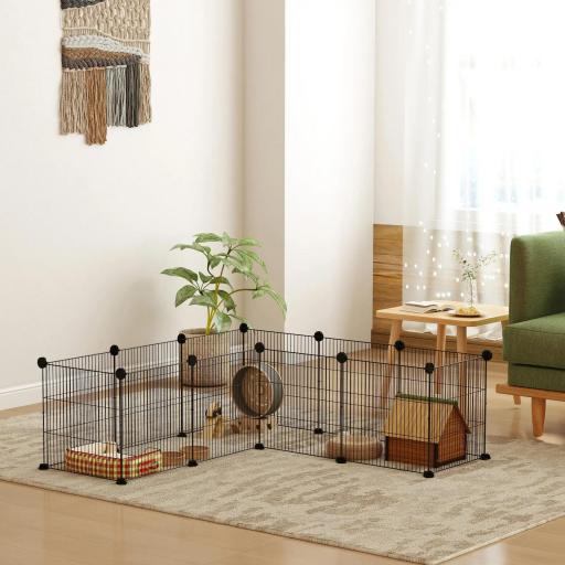 Parque Metálico para Animales Pequeños de 12 Paneles Desmontable Diseño DIY para Erizo 140x70x35 cm Negro [6]