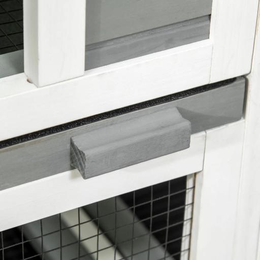 Jaula para Conejos 2 Niveles de Madera con 6 Ruedas 2 Escaleras 3 Bandejas Extraíbles y Zona Abierta 110x50x86 cm Gris [6]