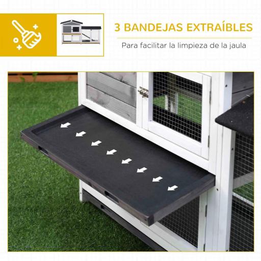 Conejera de Madera Exterior con Techo Asfáltico 2 Corrales de Metal Bandeja Extraíble 157,4x53x93,5 cm Gris [1]
