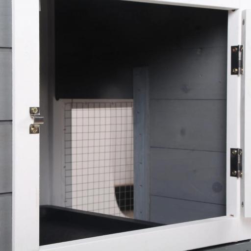 Conejera de Madera Exterior con Techo Asfáltico 2 Corrales de Metal Bandeja Extraíble 157,4x53x93,5 cm Gris [6]
