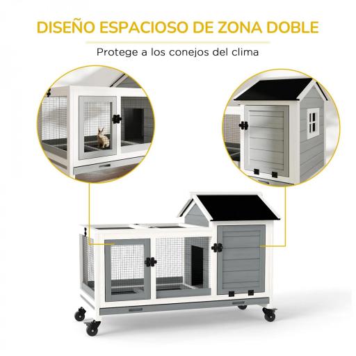 Jaula para Conejos con Ruedas Techo Abatible y Bandeja Extraíble para Interior y Exterior 108x58x73,5 cm Gris [1]