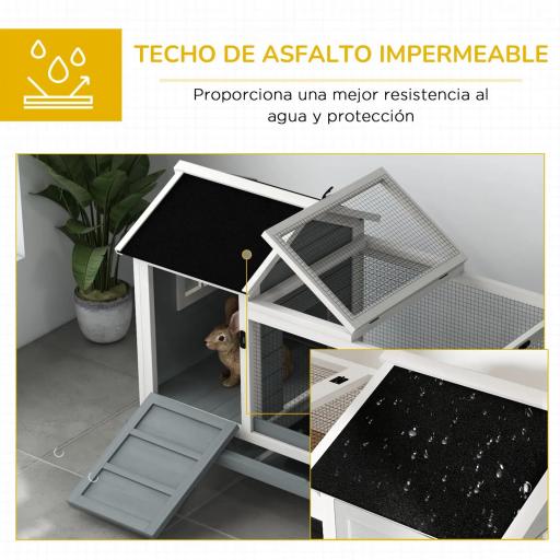 Jaula para Conejos con Ruedas Techo Abatible y Bandeja Extraíble para Interior y Exterior 108x58x73,5 cm Gris [3]