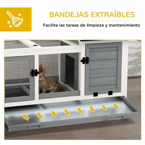 Jaula para Conejos con Ruedas Techo Abatible y Bandeja Extraíble para Interior y Exterior 108x58x73,5 cm Gris [5]
