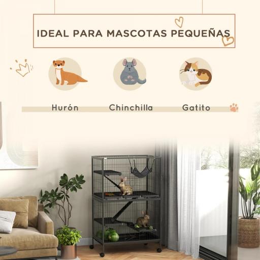 Jaula para Animales Pequeños con Ruedas Rampas Hamaca y Bandeja Extraíble para Chinchillas Hurones 80x52x128 cm Gris [5]