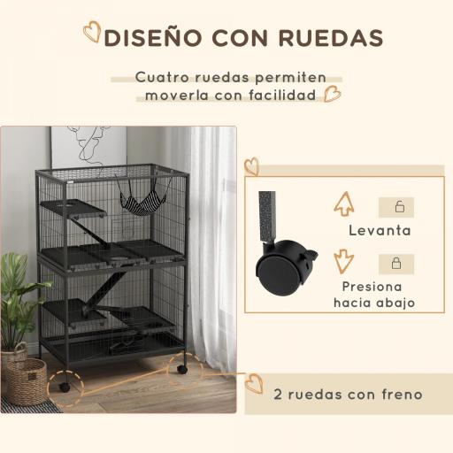 Jaula para Animales Pequeños con Ruedas Rampas Hamaca y Bandeja Extraíble para Chinchillas Hurones 80x52x128 cm Gris [2]