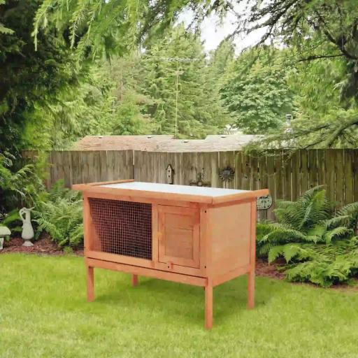 Casa para Conejos Exterior Conejera Grande de Patas Elevadas con Bandeja Extraíble Fácil de Limpiar Estable Buena Ventilación 90x45x65cm Color Madera