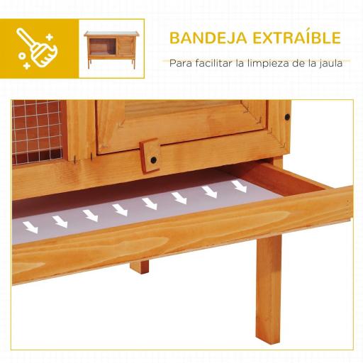 Casa para Conejos Exterior Conejera Grande de Patas Elevadas con Bandeja Extraíble Fácil de Limpiar Estable Buena Ventilación 90x45x65cm Color Madera [5]