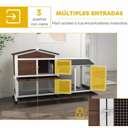 Conejera Exterior 157,4x53x99,5cm Jaula para Conejos Grande con Ruedas Techo Asfáltico Bandeja Extraíble y Rampa Marrón [6]