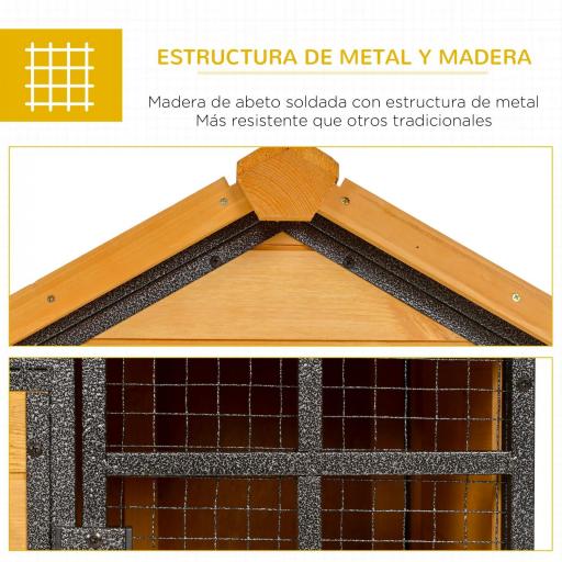Conejera de Exterior Jaula para Mascotas Pequeñas 2 Niveles con Rampa Bandeja Extraíble de Madera y Metal 122x63x92 cm para Conejos Cobayas Madera y Gris [4]