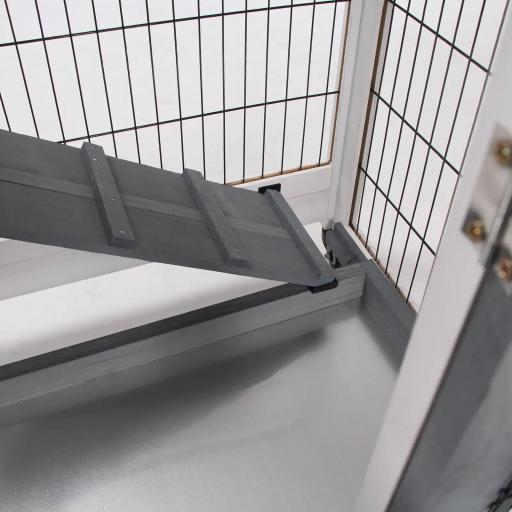 Conejera de Madera con Ruedas para Interior Jaula de 2 Pisos con Rampa y 2 Bandejas Extraíbles 110x50x88cm Gris [6]