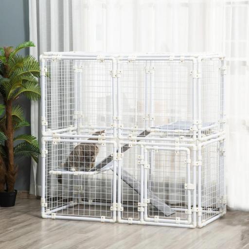 Valla Metálica para Mascotas Parque para Conejos Conejera con 16 Paneles Puerta con Pestillo y Escalera para Cobayas Gatos Cachorros Diseño DIY 68x68x2,5 cm Blanco