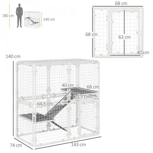 Valla Metálica para Mascotas Parque para Conejos Conejera con 16 Paneles Puerta con Pestillo y Escalera para Cobayas Gatos Cachorros Diseño DIY 68x68x2,5 cm Blanco [3]