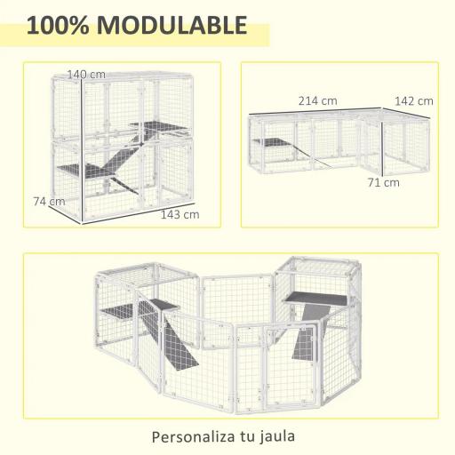 Valla Metálica para Mascotas Parque para Conejos Conejera con 16 Paneles Puerta con Pestillo y Escalera para Cobayas Gatos Cachorros Diseño DIY 68x68x2,5 cm Blanco [4]