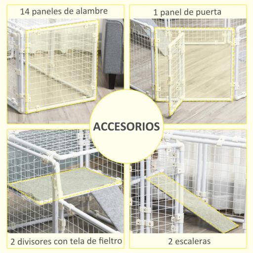 Valla Metálica para Mascotas Parque para Conejos Conejera con 16 Paneles Puerta con Pestillo y Escalera para Cobayas Gatos Cachorros Diseño DIY 68x68x2,5 cm Blanco [1]