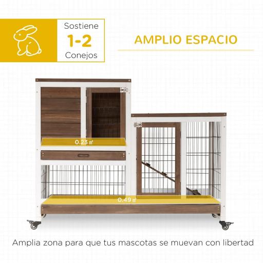 Conejera de Madera con Ruedas para Interior Jaula de 2 Pisos con Rampa y 2 Bandejas Extraíbles 110x50x88cm Marrón [4]