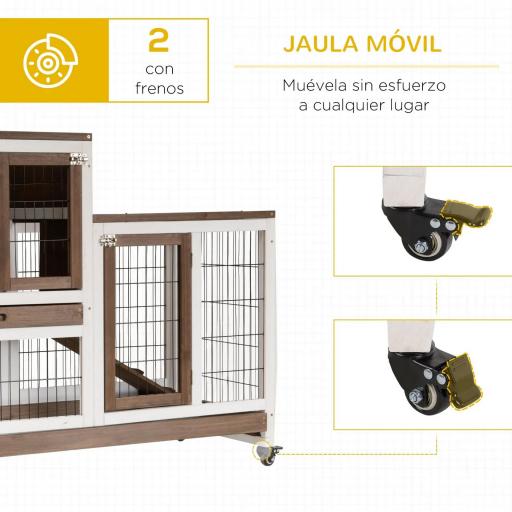 Conejera de Madera con Ruedas para Interior Jaula de 2 Pisos con Rampa y 2 Bandejas Extraíbles 110x50x88cm Marrón [3]