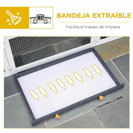 Conejera de Madera con Techo Abatible Escalera y Bandeja Extraíble Conejera para Exterior 197x49x86 cm Gris [4]